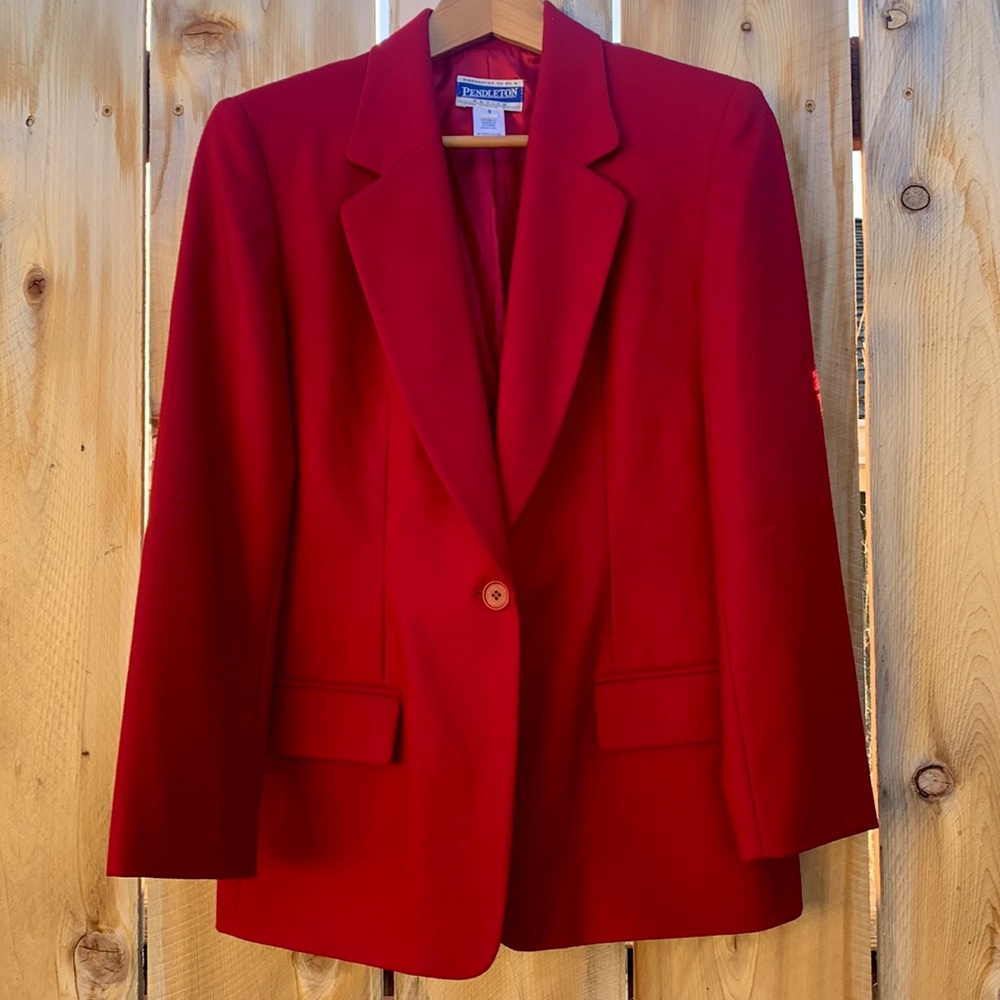 PENDLETON Vintage Virgin Wool Petite Cherry Red Blazer 8